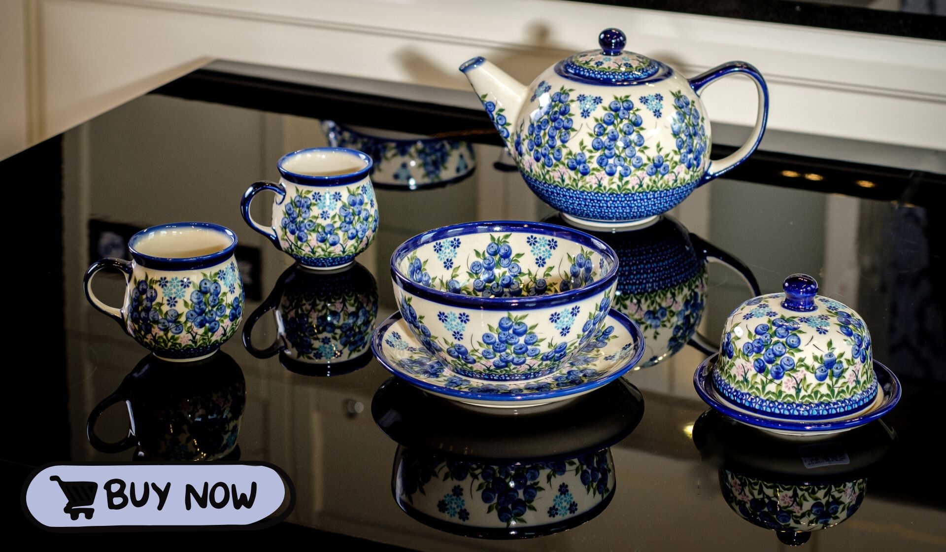 blue berry set ceramika kalich bolesławiec